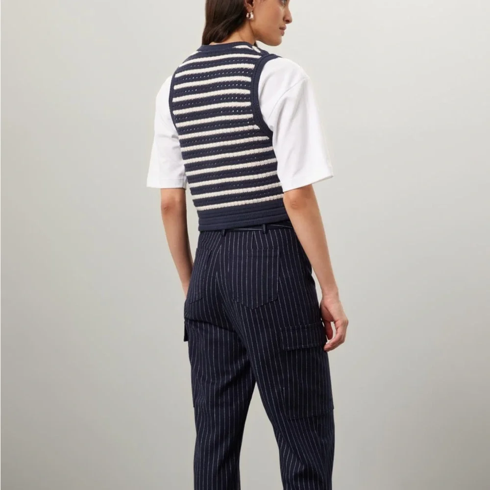 DUNST Navy and White Striped Crochet Vest - Picture 4 of 5